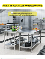 Table de préparation de cuisine modulaire certifiée CE, design plat, avec cadre amovible en tube carré, pour la restauration et les salles de service.
