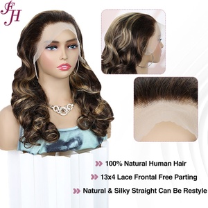 FH Piano P4/27 Ombre Color Highlight peluca 18 pulgadas transparente 13x4 cabello humano encaje Frontal cuerpo onda pelucas - Product Image 3