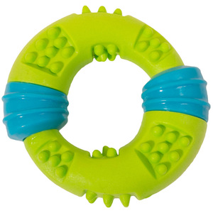 TPR foam pet toy, large dog teeth cleaning and chewing toy with barbell, V-bone, two-color ring dog toy. - Product Image 3