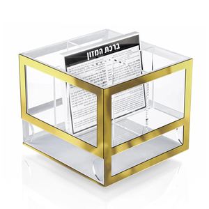 Rõ ràng <span class=keywords><strong>lucite</strong></span> vàng bạc tổ chức Caddy với bencher thẻ AL hamichya bộ và Khăn ăn chủ cho shabbat hoặc yom tov bảng - Product Image 2