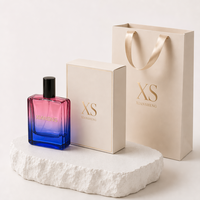 Flacon de parfum en verre rechargeable dégradé rose-bleu avec boîte cadeau, logo personnalisé, vaporisateur atomiseur vide à fine brume 50ml/100ml