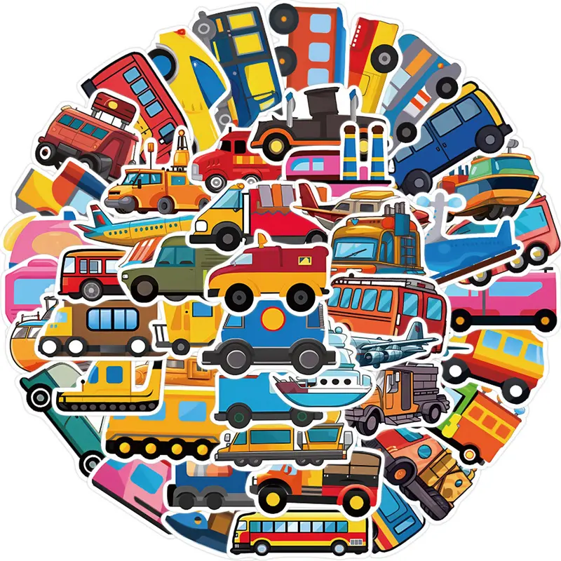 50pcs Cartoon Transportation Stickers for Kids, Cute Car Bus Airplane Truck Ship Stickers for School, Vehicle Stickers Decals