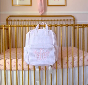 Mochila Rosa Personalizada Adorable, Mochila de Hombro Acolchada con Monograma, Mochila de Algodón para Pañales - Product Image 3