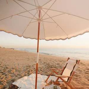 Luxury Sombrillas De Playa Macrame Wooden Boho Fringe Scalloped Pool Beach Umbrellas Outdoor Market Parasol De Jardin For Garden