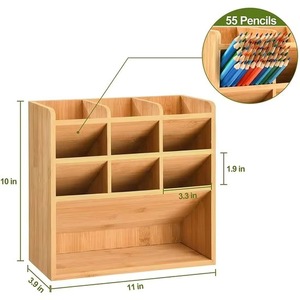 Porte-crayons en bambou/Porte-crayons avec 9 compartiments, Organisateur de papeterie de bureau, Convient pour la maison et le bureau - Product Image 5