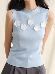 Op Maat Gemaakte Nieuwe Producten Dames Zomer Mouwloos Bloemenvest Koreaanse Stijl Korte Lengte Gebreide Top Casual Trui - Product Image 2