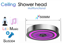 Nouvelle Tendance 2026 : Ensemble de Douche LED Musical Encastré pour Plafond 500*500mm avec Affichage de Température Thermostatique pour Salle de Bain