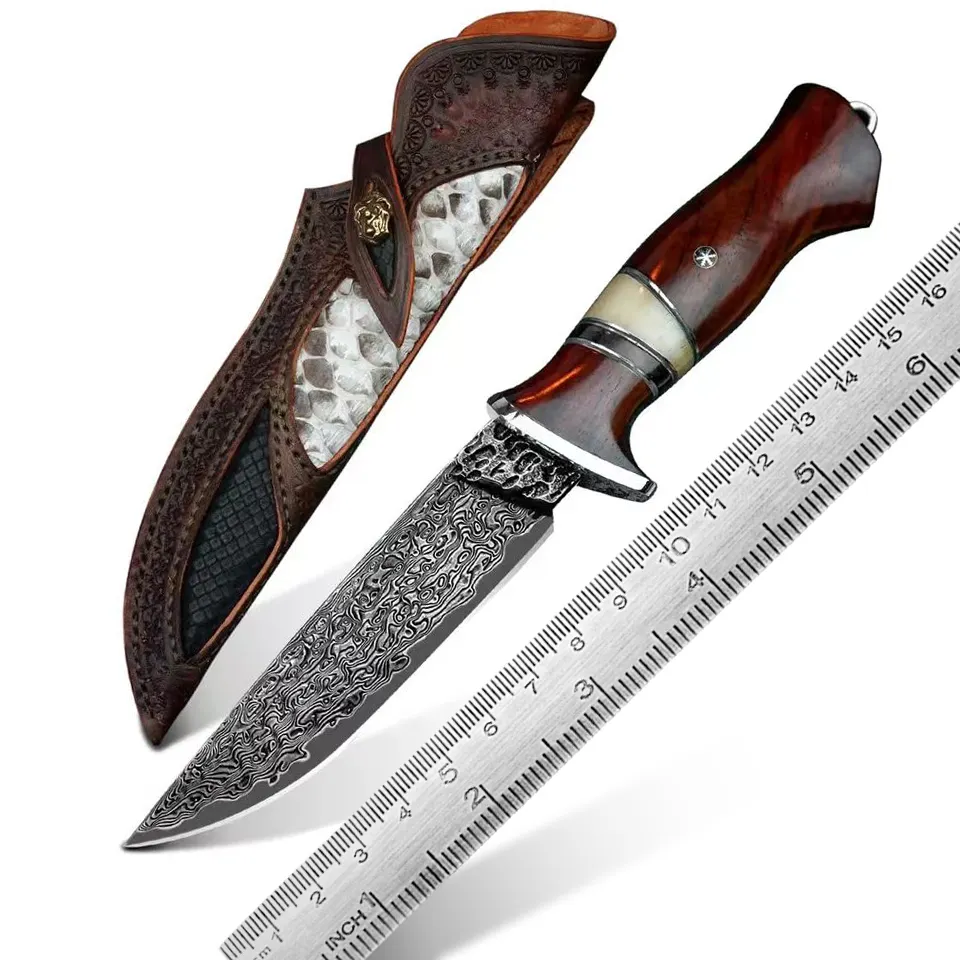 מלא טאנג חיצוני הישרדות ציד סכיני Custom יד מזויף VG10 פלדת דמשק בואי סכין