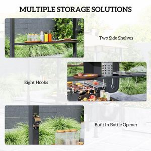 Gazebo para Exteriores Db con Parrilla, 8 x 5 Pies, Estructura de Acero, con Luz LED, Estantes Laterales, Ganchos, Abrebotellas, Diseño Moderno, Color Negro - Product Image 6
