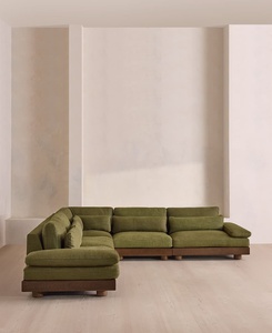 Sofá de Tela Personalizado con Base de Madera Maciza, Estilo Wabi Sabi, Perfil Bajo, Tapicería de Lino Texturizado Color Oliva, Sofá de Diseño para Sala de Estar - Product Image 6