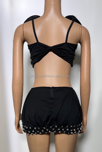 Panda serré Sexy brillant strass jarretelle poitrine enveloppé fendu jupe courte discothèque DJ chanteur Performance Costume - Product Image 2