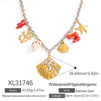 Collier à maillons en plaqué or 18K avec pendentif en forme de conque en corail naturel en acier inoxydable pour femme