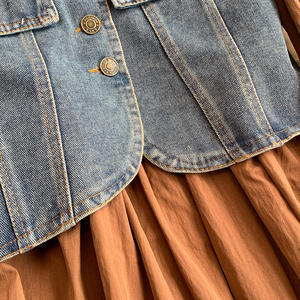 Conjunto de Vestido Tipo Camisero Marrón de Talla Grande para Mujer, Cintura Ajustable con Cordón, Cuello Redondo, <span class=keywords><strong>Chaleco</strong></span> <span class=keywords><strong>Vaquero</strong></span> para Combinar - Product Image 5