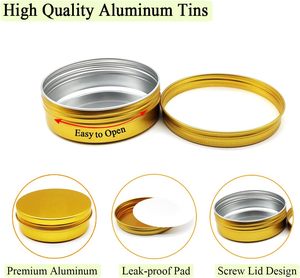 Pot en aluminium pour huile essentielle, huile à barbe et cire capillaire, cosmétiques et soins de la peau, tailles 5g-350g, couleurs or, noir, argent - Product Image 4