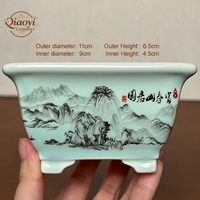 Pot Bunga Keramik Yixing Biru Putih Berlapis Glasir, Dipanggang Suhu Tinggi, Pot Bonsai Persegi Kecil dengan Lubang Drainase untuk Taman