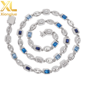 Copper 18K Gold Plated Pig Nose Choker <b>Necklace</b> Geometric Gemstone Design <b>Blue</b> White Zircon Fine Unisex Luxury Hip Hop Jewelry - Product Image 4
