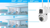 Caméra de sécurité WiFi à double objectif 1080P HD, double vue, détection humaine par IA, vision nocturne couleur, audio bidirectionnel, télécommande