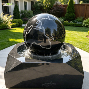 Fontaine globe <span class=keywords><strong>en</strong></span> marbre noir YouFine, carte du monde gravée, grande sphère d'eau extérieure, décoration de jardin de luxe - Product Image 1