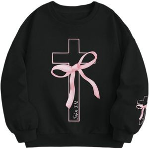 Sudadera Cristiana para Niñas, Color Rosa, con Gráfico de Cruz y Lazo, Manga Larga, Diseño John 316 - Product Image 1