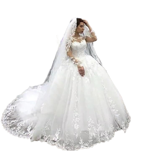 Nuovo <span class=keywords><strong>Abito</strong></span> da Sposa di Lusso Moderno a Linea A Manica Lunga Bianco con <span class=keywords><strong>Fiori</strong></span> in Pizzo a Strati Taglie Forti Lunghezza Pavimento Applicazioni Naturali - Product Image 1