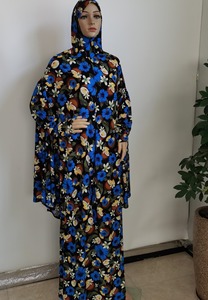 S0048 modeste Ramadan dernier Dubai imprimé Floral Abaya Robe costume vêtements islamiques femmes musulmanes Palestine manches Robe de prière - Product Image 4