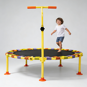 Trampoline circulaire pour enfants d'extérieur facile à assembler avec poignée et dispositifs de sécurité pour un jeu rapide et amusant - Product Image 1