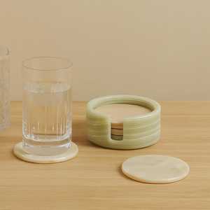 Juego de posavasos de ónix verde, posavasos de mármol de 5 piezas con soporte, Decoración de mesa elegante, regalo para el hogar - Product Image 1