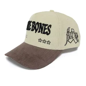 高品質の売れ筋キャップブランド5パネルクリームコーデュロイ野球帽3D隆起刺繍ロゴヒップホップ帽子帽子