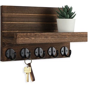 Wooden Key Holder Wall Mounted With <b>Shelf</b> Entryway Organizer Iron <b>Hooks</b> Storage Rack For Keys And Mail - Product Image 3