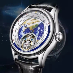 Reloj Mecánico para Hombre con Movimiento Tourbillon Original con Logotipo OEM, Esfera Azul Hueca con Diseño de la Tierra, Reloj Casual de Lujo de Acero Inoxidable - Product Image 6