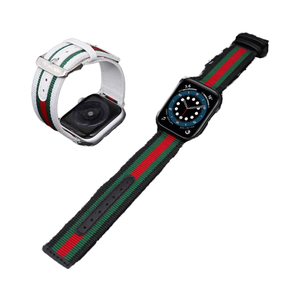 Bracelet en tissu Dacron blanc authentique avec motif rayé et boucle à ardillon pour montre Ultra 2/1 Série 1-4/SE - Product Image 4