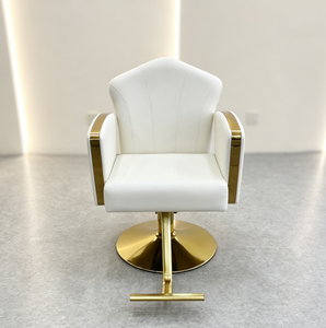 Fauteuil de Barbier Blanc Hydraulique en Cuir PU, Siège de Coiffure Pivotant à 360° avec Cadre Métallique pour Salon de Beauté - Product Image 5