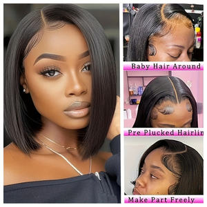 Parrucche Bob Corte Liscie Molto Popolari in <span class=keywords><strong>Capelli</strong></span> Umani Veri Brasiliani Vergini, Parrucche Frontali in Pizzo HD per Donne Nere - Product Image 5