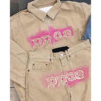 Ensemble en Jean Personnalisé 2 Pièces Homme, Vêtements en Denim Deux Pièces avec Broderie Patch, Ensembles Veste en Jean, Style Streetwear
