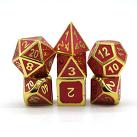 Dés à jouer TCG polyédriques en alliage de zinc de haute qualité, 7 pièces, or et rouge, Dungeons & Dragons, marque Nian, avec logo personnalisé, boîte métallique, anniversaire