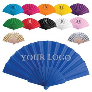 Éventails pliants en tissu personnalisés avec poignée en plastique de 9 pouces pour la publicité QM - Product Image 1