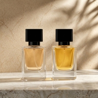 Vente en gros de flacons de parfum en verre transparent carré de haute qualité avec couvercle en plastique ABS 30ml 50ml 100ml Flacon de parfum avec boîte d'emballage