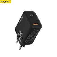 Chargeurs rapides Quick Charge 3.0 pour téléphone portable, couleur noire, EU 25W, type C, port unique