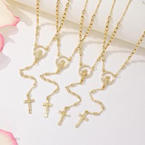Christian Holiday Gift Ready Retail Packaging Religious Unisex Zircon Beaded <b>Necklace</b> Gold Plated - Product Image 4
