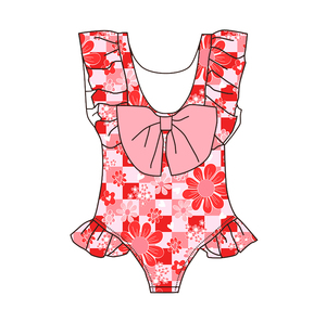 고품질 여름 해변 어린이 여자아이 프릴 수영복 핫 커스텀 꽃 리본 유아 수영복 - Product Image 3