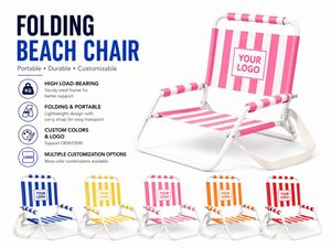 Silla de Playa Plegable Portátil Clásica con Rayas Rojas y Blancas y Logotipo Personalizado para Eventos al Aire Libre - Product Image 4