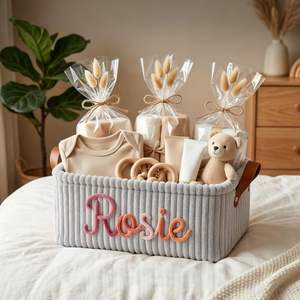Panier de rangement en velours côtelé personnalisé, panier à couches avec nom, cadeau pour nouveau-né et décoration de chambre d'enfant, cadeau pour baby shower - Product Image 3