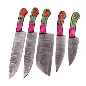 Ensemble de couteaux de chef 5 pièces lame en acier damas couteaux de cuisine orientation de la main réglable poignées en bois Pakka finition cuir brossé - Product Image 3