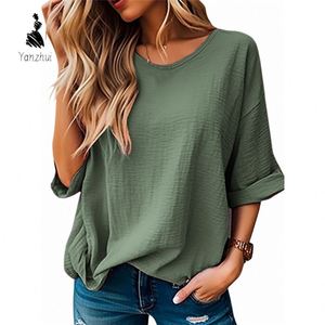 Damen Sommer Neu Rundhals Einfarbig Lässiger Pullover Damen T-Shirt - Product Image 5