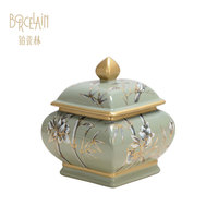 Meilleure marque de style antique en céramique vert fleur motif décoratif chinois boîte en porcelaine