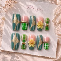Ongles à presser faits main personnalisés ODM, courbes françaises de 2,5 carrés, couverture complète en PMMA, ongles 3D émaillés dorés, 10 pièces