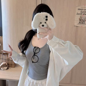 #8817 di fabbrica tracolla larga personalizzata Slim Fit con bottone Crop Top con reggiseno canotta Cropped canottiera da <span class=keywords><strong>donna</strong></span> - Product Image 3