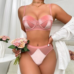 Ensemble <span class=keywords><strong>de</strong></span> soutien-gorge push-up trois quarts en nylon/coton rouge sexy culotte <span class=keywords><strong>de</strong></span> bikini anti-affaissement à motif solide sans fil pour les petits <span class=keywords><strong>seins</strong></span> - Product Image 5