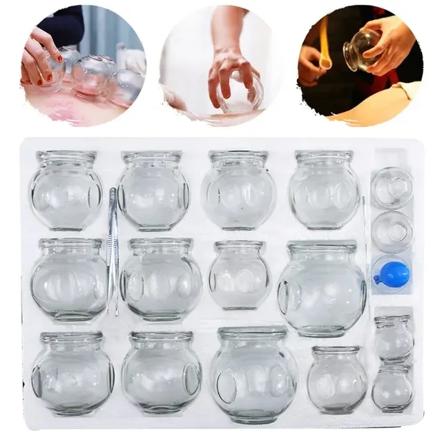 16 unids/set de terapia de las tazas conjunto fuego taza de vacío terapia de ahuecamiento dispositivo ahuecamiento copas masaje