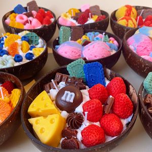 Cereal <strong>Candles</strong> <strong>Ice</strong> Cream Fruit Strawberry Dessert Food Scented <strong>Candles</strong> Coconut <strong>Candle</strong> in Coconut Bowl - Product Image 1